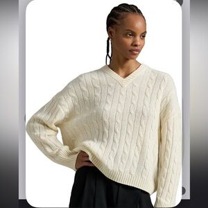 Ralph Lauren Cashmere Women's V-Neck Cable-knit Cream Sweater
